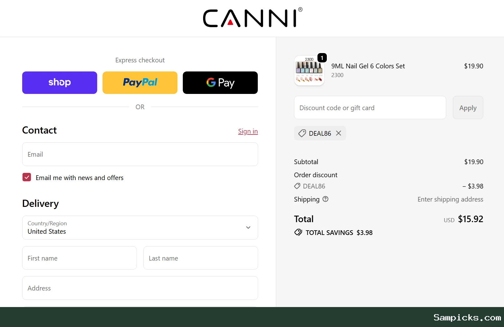 Canni checkout screenshot supplied by the editor