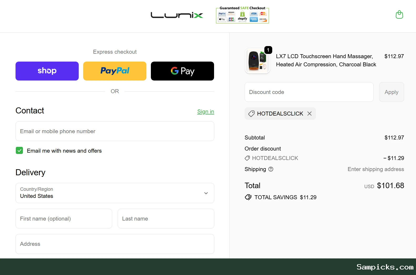 Lunix checkout screenshot supplied by the editor