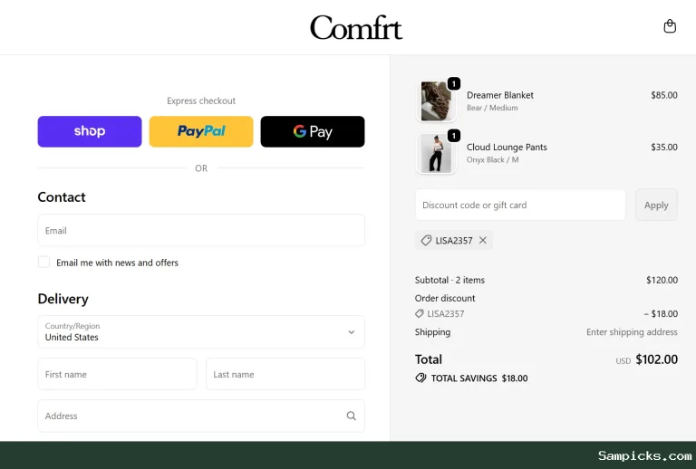 Where to apply your Comfrt coupon code at checkout