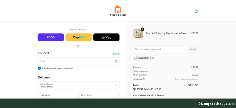 Where to apply your Tiny Land coupon code at checkout