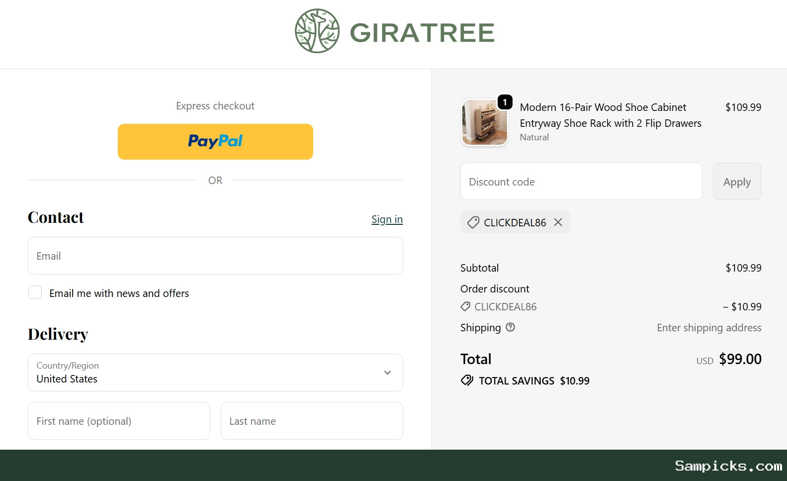 GiraTree checkout screenshot supplied by the editor